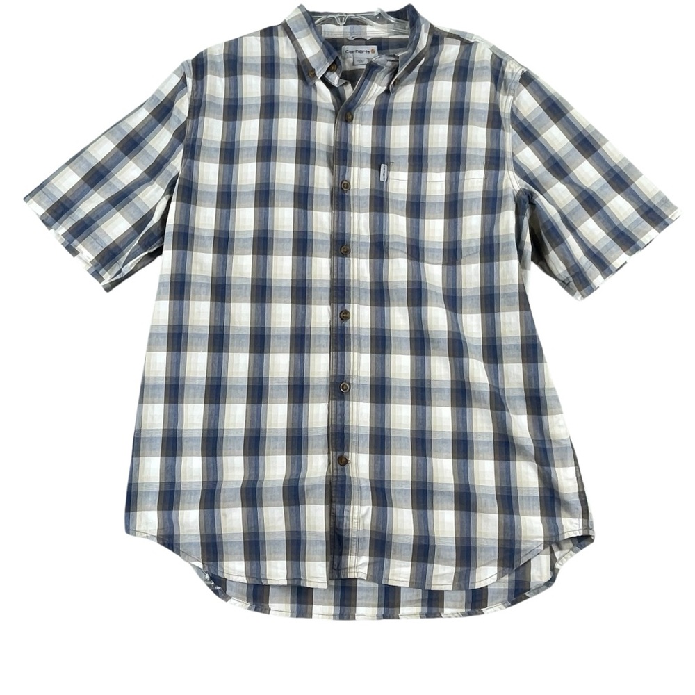 Men's Carhartt Relaxed Fit Plaid 100% Cotton Short Sleeve Button‎ Down Large